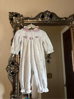 Girls Vintage B.T. Kids White One-Piece Romper with Pink Trim